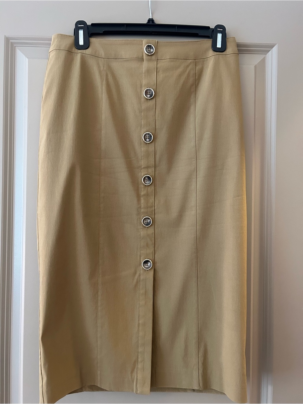 White House Black Market Tan Button-Front Midi Skirt